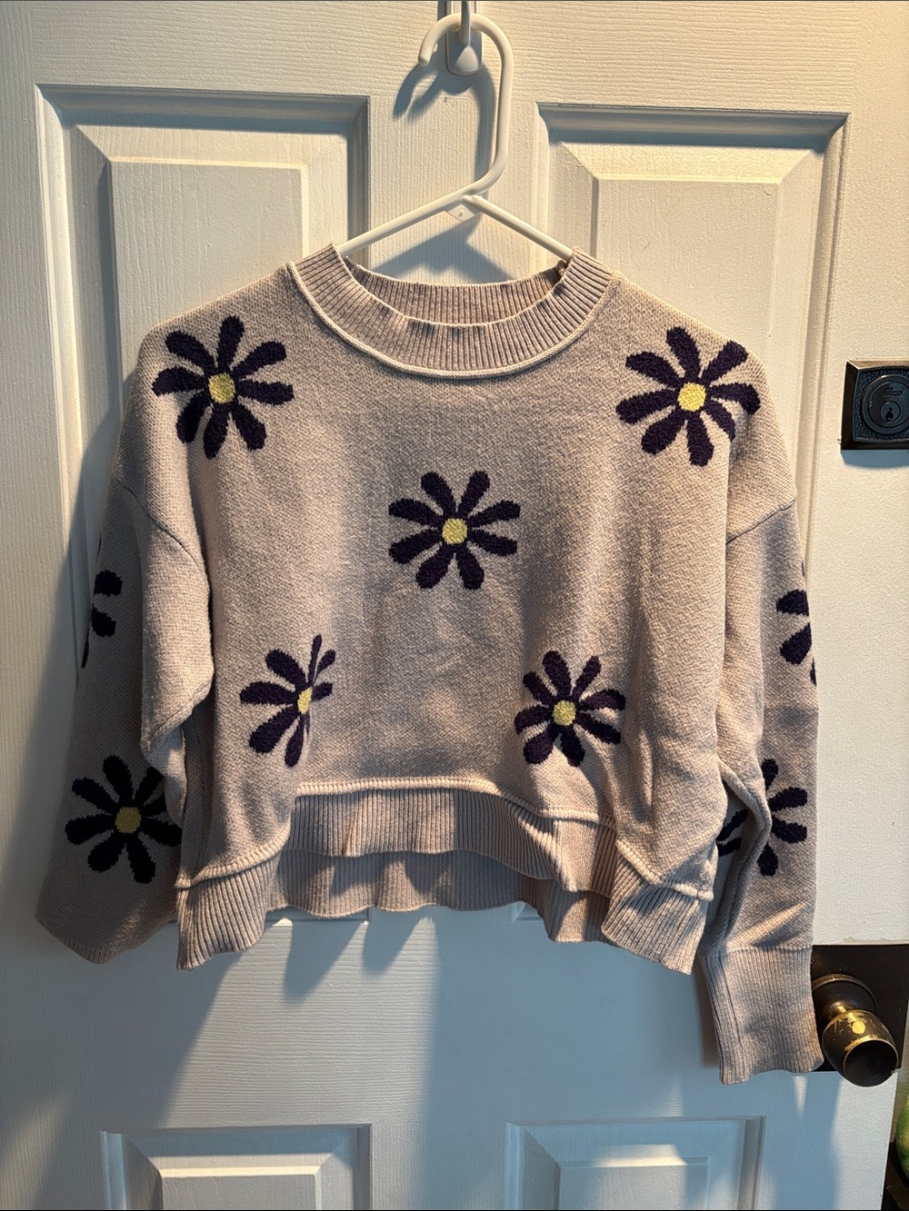 Womens Cream Floral Crewneck Sweater
